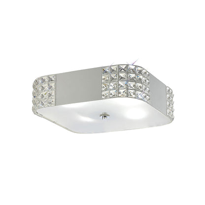 Diyas Denver Square Flush  4 Light E27, Matt White/Frosted Glass/Polished Chrome Ceiling Light Fitting