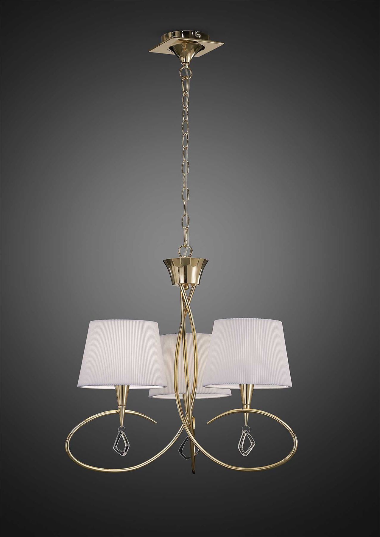 Mantra Mara 64cm Pendant 3 Light E14, French Gold with Ivory White Shades