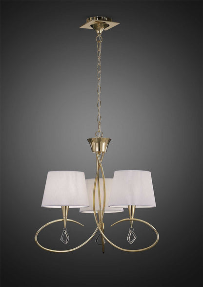 Mantra Mara 64cm Pendant 3 Light E14, French Gold with Ivory White Shades