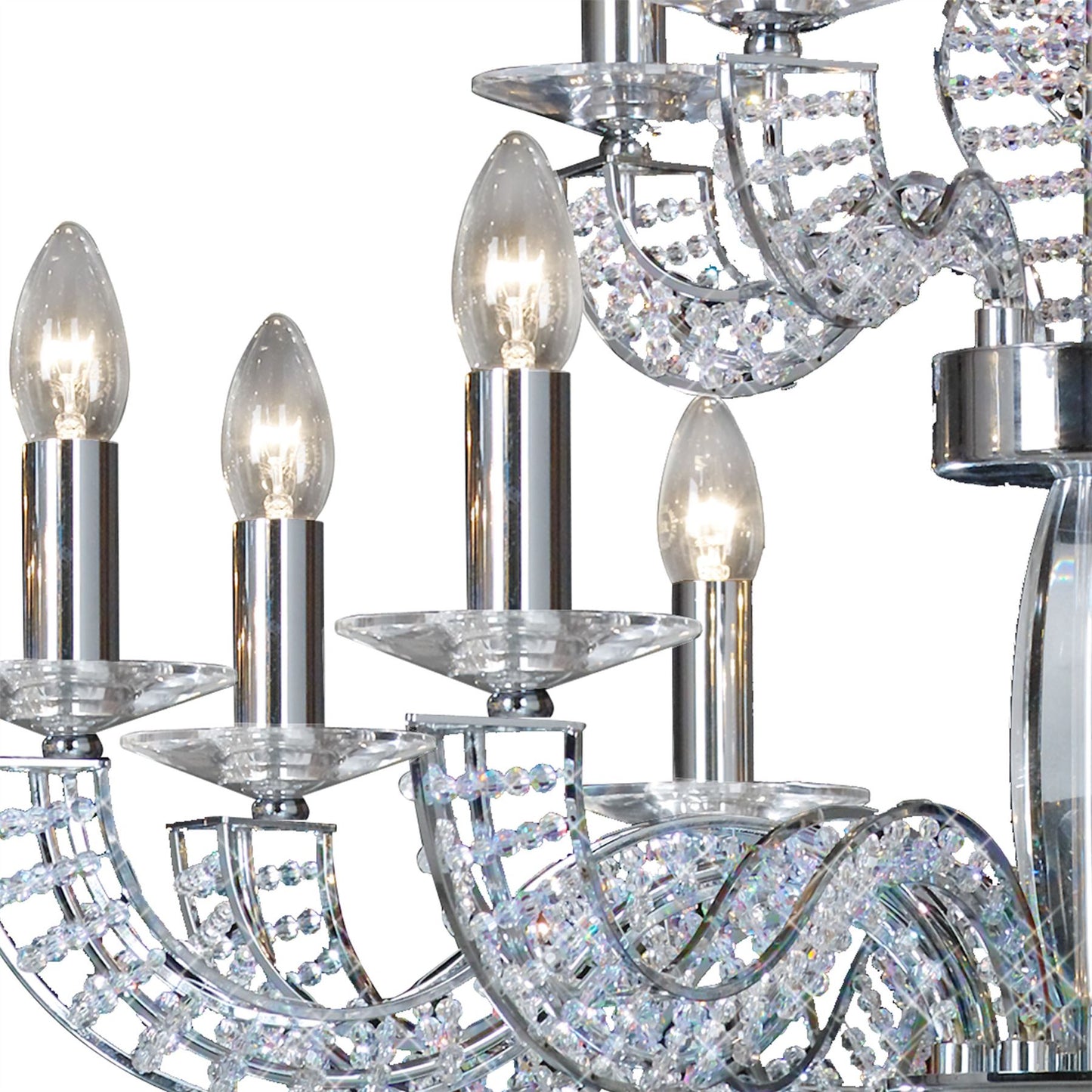 Diyas Santo 78cm  2 Tier 12 Light E14 Polished Chrome/Crystal Ceiling Pendant Light Fitting