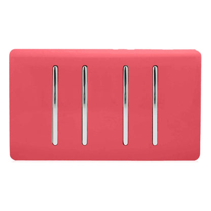 Trendi Artistic Modern Glossy 4 Gang 2 Way  Rocker Double Plate Tactile Light Switch Strawberry