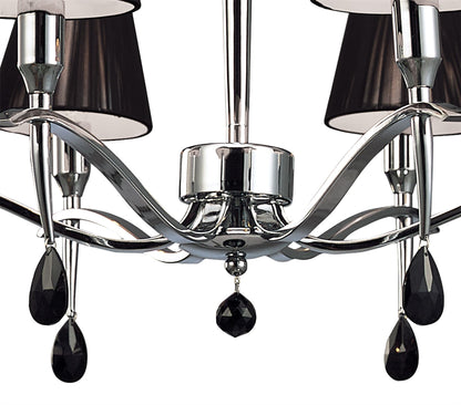 Mantra M0342 Siena Pendant Round 6 Light E14, Polished Chrome with Black Shades and Black Crystal