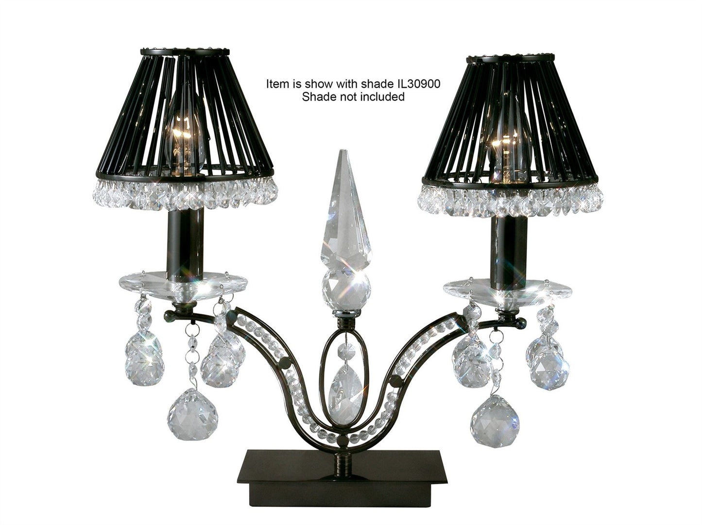Diyas Tara Table Lamp 2 Light E14 Black Chrome/Crystal, NOT LED/CFL Compatible