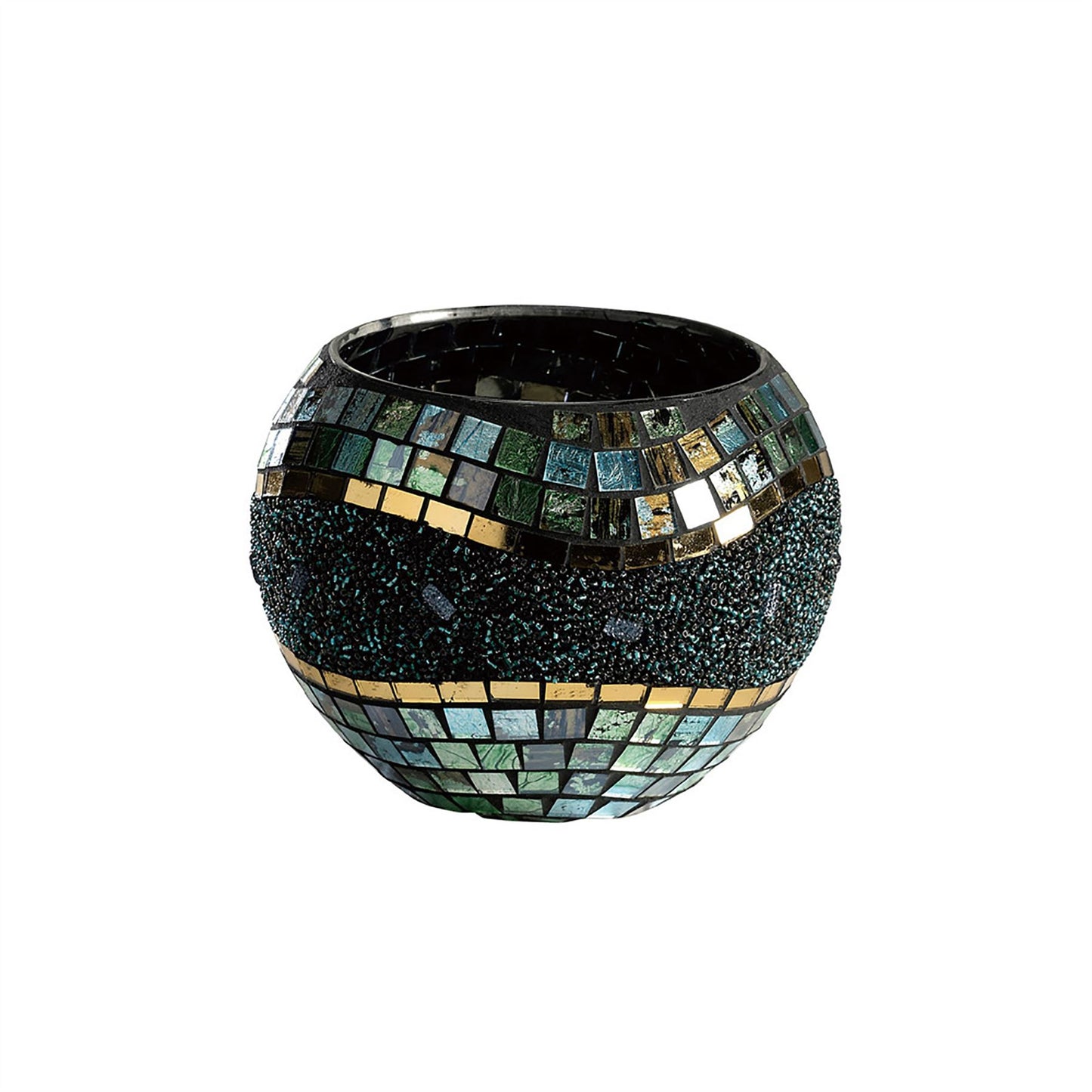 Diyas Home (DH) Addison Mosaic Candle Holder Large Blue/Silver/French Gold Mosaic