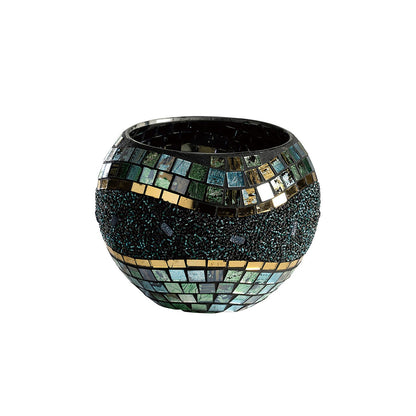 Diyas Home (DH) Addison Mosaic Candle Holder Large Blue/Silver/French Gold Mosaic