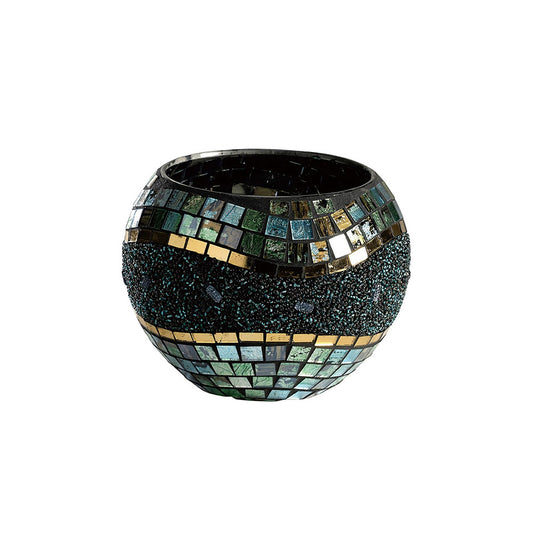 Diyas Home (DH) Addison Mosaic Candle Holder Large Blue/Silver/French Gold Mosaic