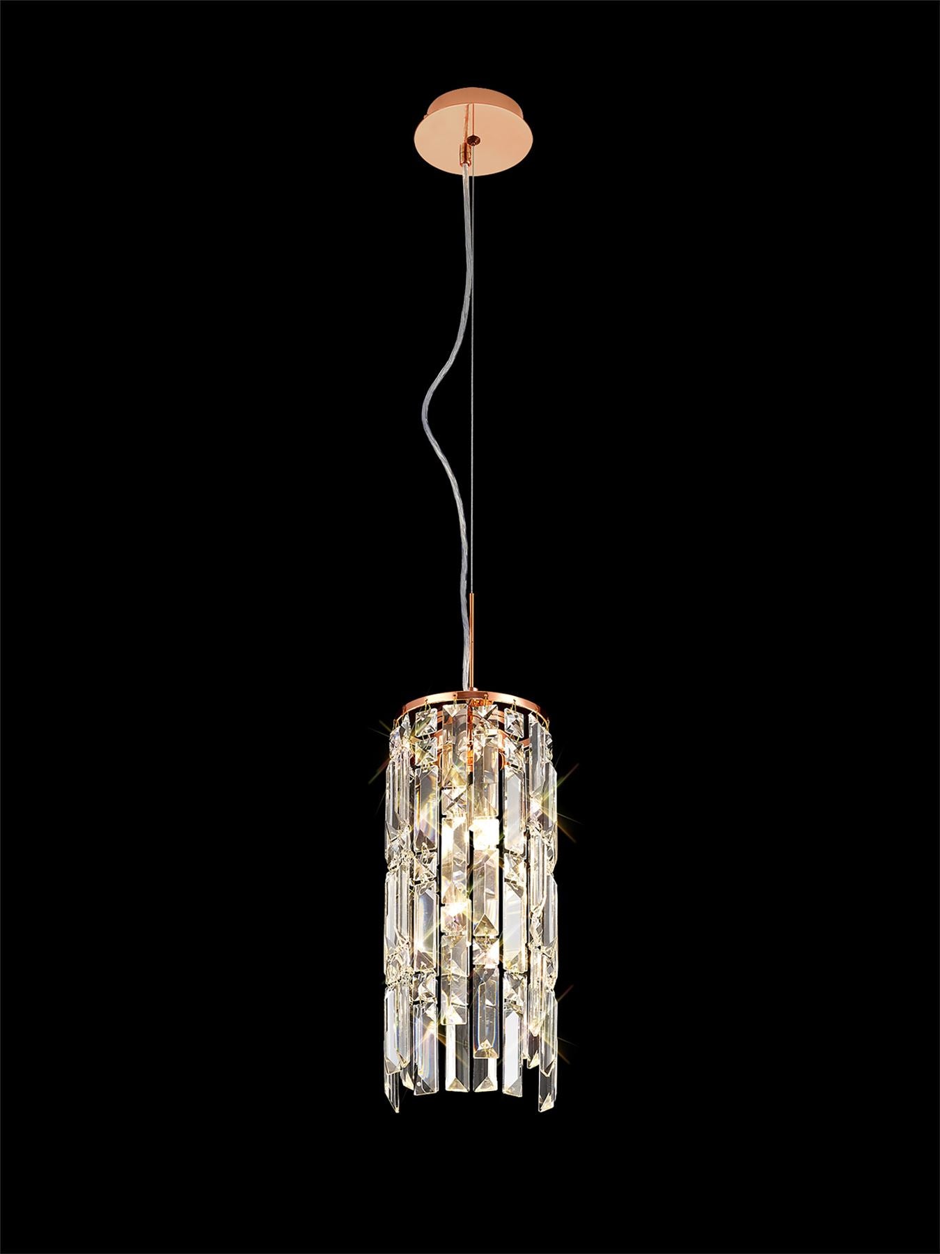 Diyas Maddison 15cm  Cylinder 2 Light G9 Rose Gold/Crystal Ceiling Pendant Light Fitting