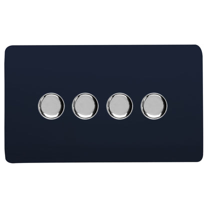 Trendi 4 Gang 2 Way 240V 100w LED Dimmer Screwless Raised Front Plate Plastic Artistic Modern Glossy 10 Amp Chrome Single Electrical Wall Light Switch in Navy - ART-4LDMNV