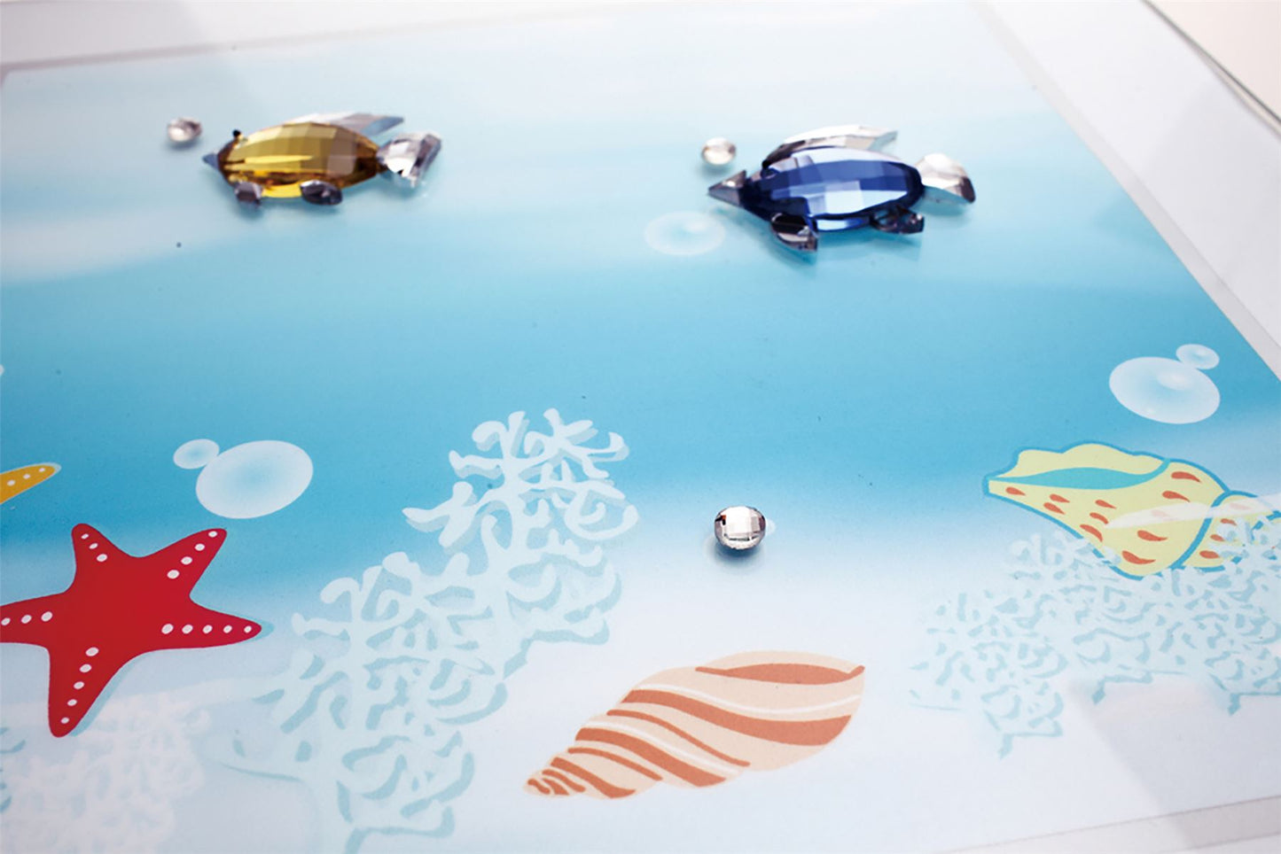 Diyas Home Crystal Wall Art (DH) Aqua Swimming Fish, Black Frame, Amber, Blue, Clear Crystal Framed
