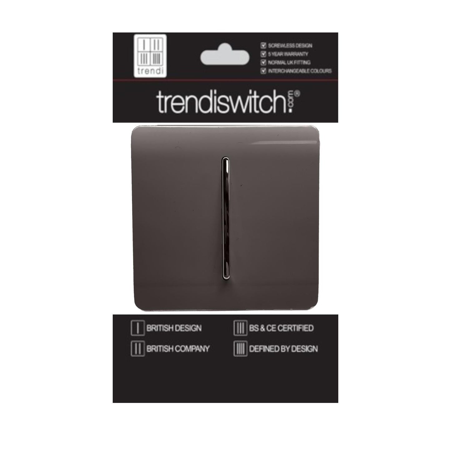 Trendi 1 Gang 2 Way 240V Screwless Artistic Modern Glossy 10 Amp Chrome Rocker Electrical Wall Light Switch in Dark Brown (3 pack)