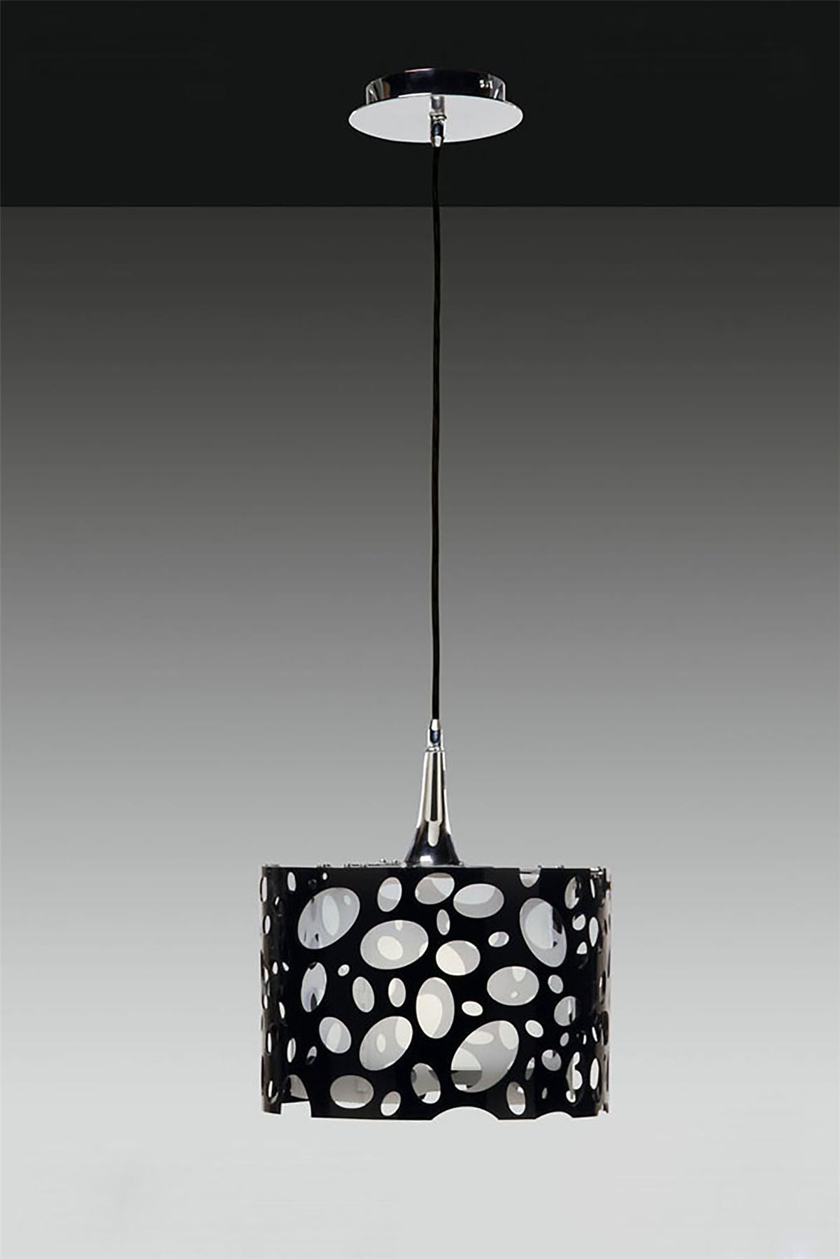 Mantra Lupin 30cm Pendant 1 Light E27, Gloss Black/White Acrylic/Polished Chrome, CFL Lamps INCLUDED