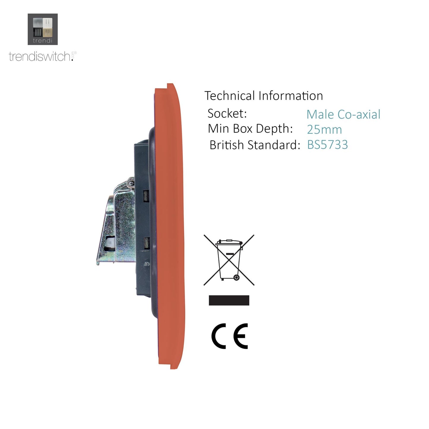 Trendi Artistic Modern Glossy Tactile TV Co-axial Socket + Telephone Socket Copper