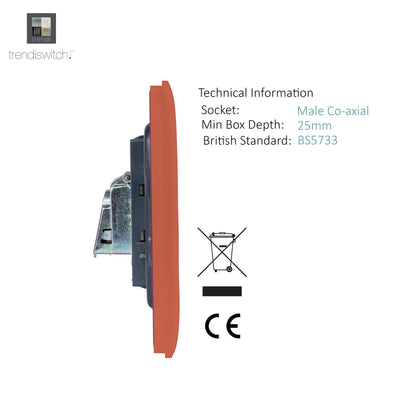 Trendi Artistic Modern Glossy Tactile TV Co-axial Socket + Telephone Socket Copper