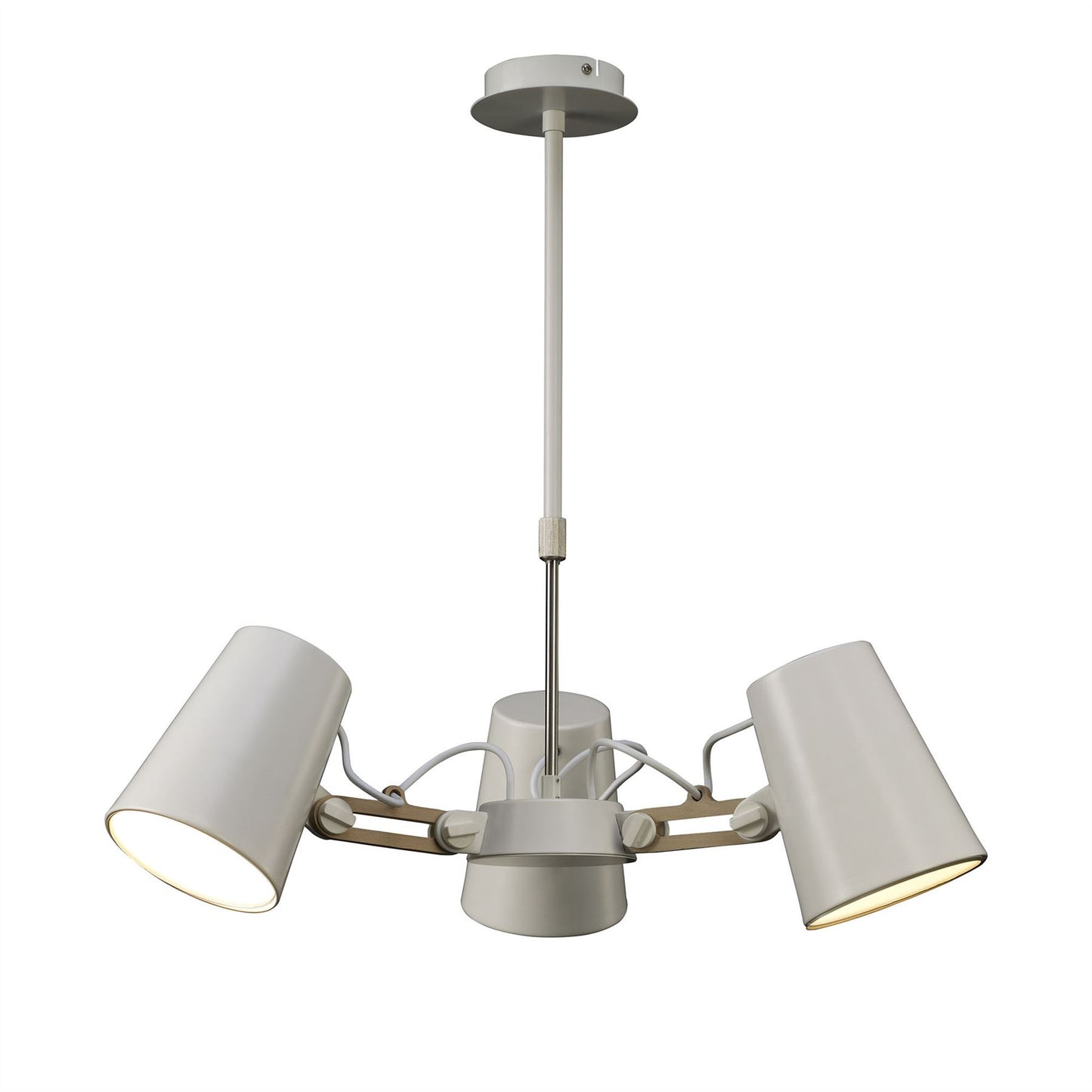 Mantra M3771 Looker Pendant 3 Light E27, Matt White/Beech