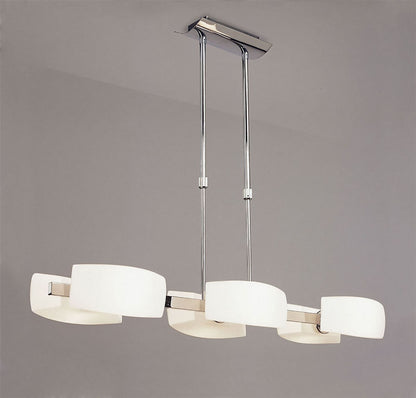 Mantra Lupa Rectangular Telescopic Pendant Bar 6 Light G9, Polished Chrome/Frosted White Glass