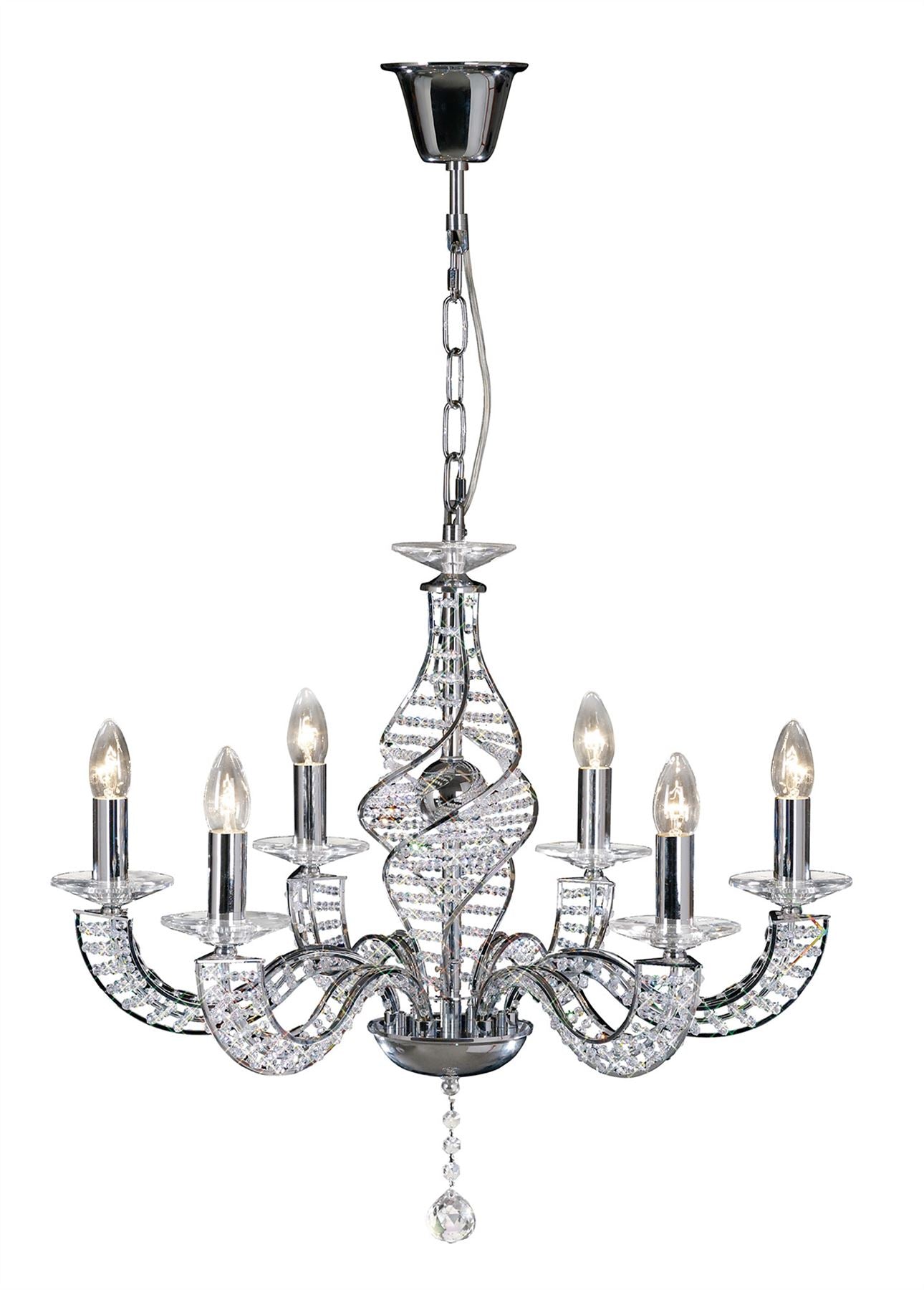 Diyas Santo 66cm  6 Light E14 Polished Chrome/Crystal Ceiling Pendant Light Fitting