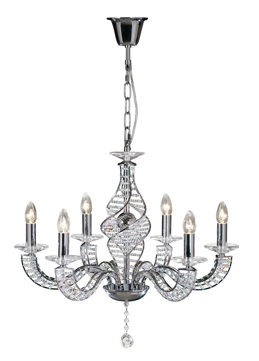 Diyas Santo 66cm  6 Light E14 Polished Chrome/Crystal Ceiling Pendant Light Fitting