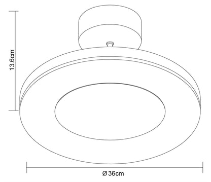 Mantra Discobolo 36cm LED Ceiling Light, 1800lm, Matt Black/Frosted Acrylic, 3yrs Warranty