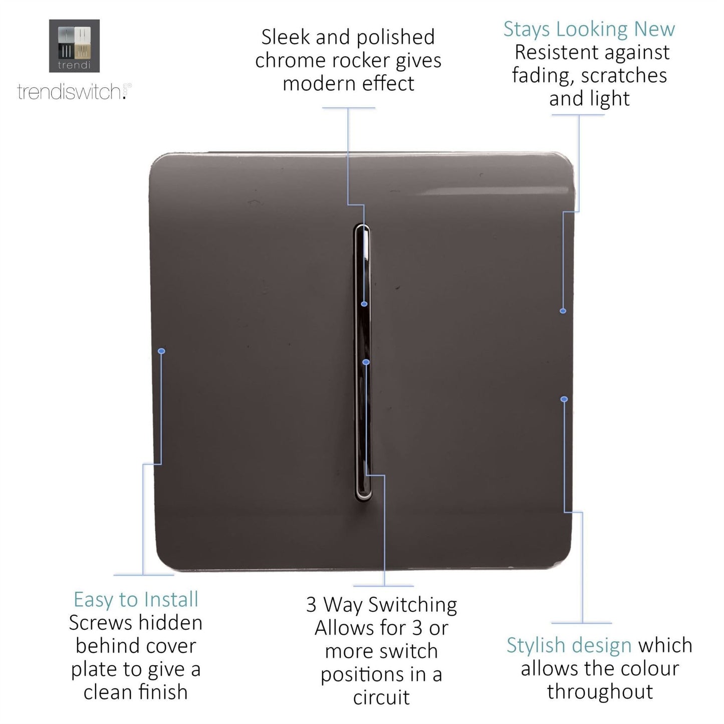 Trendi 1 Gang 3 Way Intermediate Artistic Modern Glossy 10 Amp Rocker Tactile Dark Brown