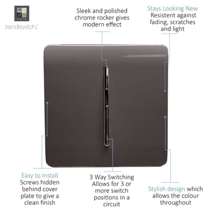 Trendi 1 Gang 3 Way Intermediate Artistic Modern Glossy 10 Amp Rocker Tactile Dark Brown