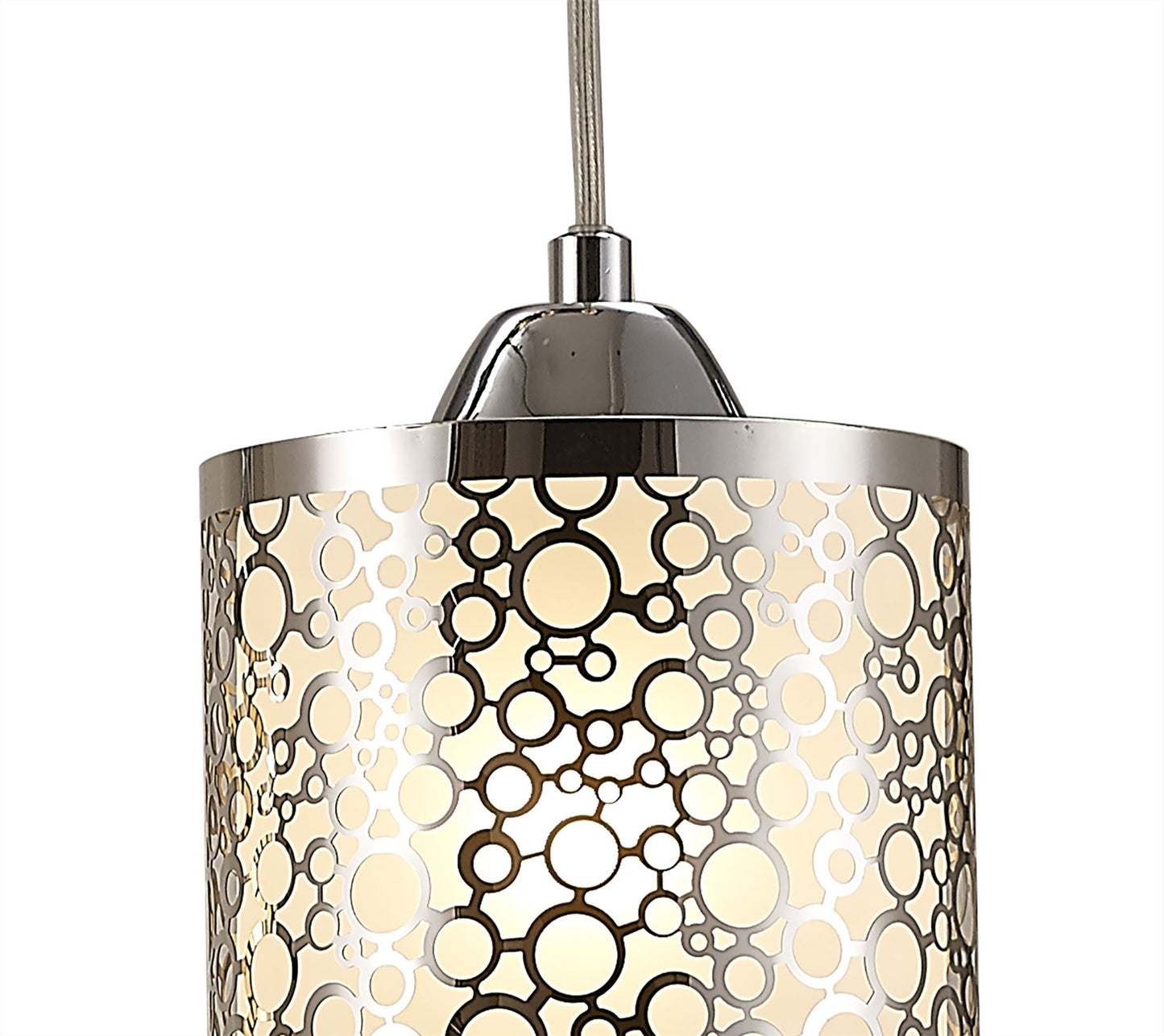 Deco Charon Circle Pattern Pendant 3 Light E27 Linear Polished Chrome