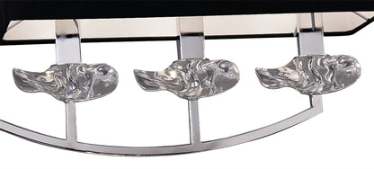 Mantra Akira Linear Pendant 2 Arm 6 Light E14, Polished Chrome with Black Shades