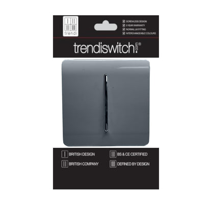 Trendi 1 Gang 2 Way 240V Screwless Artistic Modern Glossy 10 Amp Chrome Rocker Electrical Wall Light Switch in Warm Grey (3 PACK)