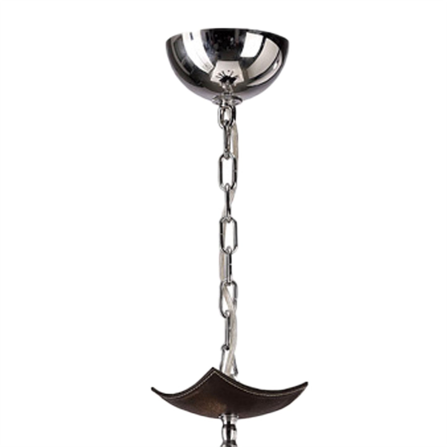 Diyas Nardini 65cm  2 Tier 9 Light E14 Polished Chrome Dark Brown Faux Leather/Crystal Ceiling Pendant Light Fitting