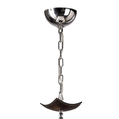 Diyas Nardini 65cm  2 Tier 9 Light E14 Polished Chrome Dark Brown Faux Leather/Crystal Ceiling Pendant Light Fitting