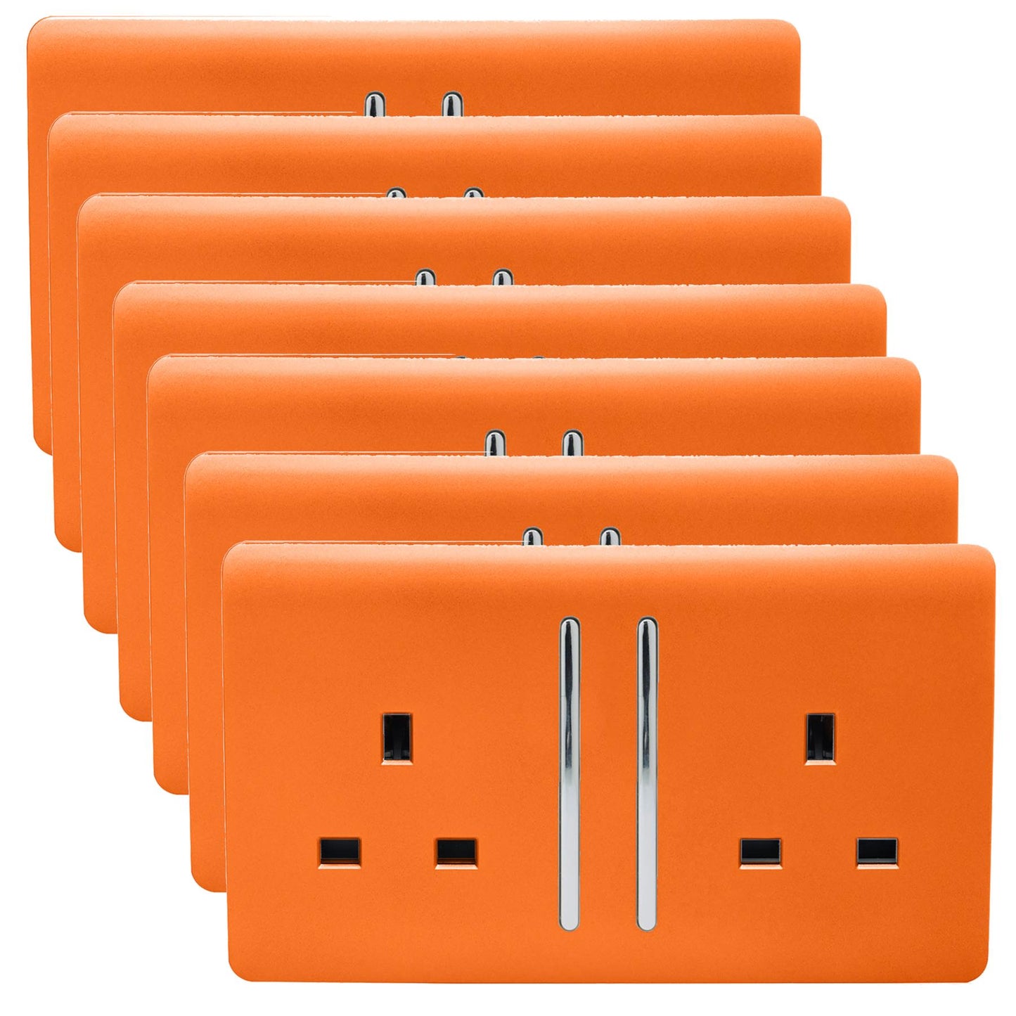 Trendi 2 Gang Artistic Modern Glossy 13 Amp Switched Plug Socket Orange (7 Pack)