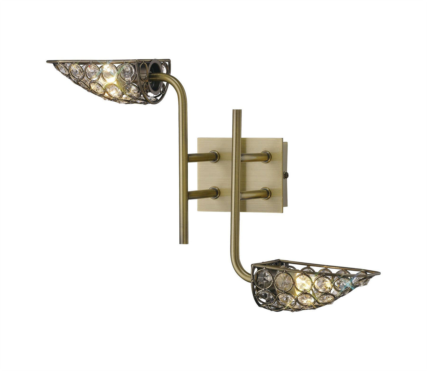 Diyas Ashton Wall Light 2 Light G9 Antique Brass/Crystal