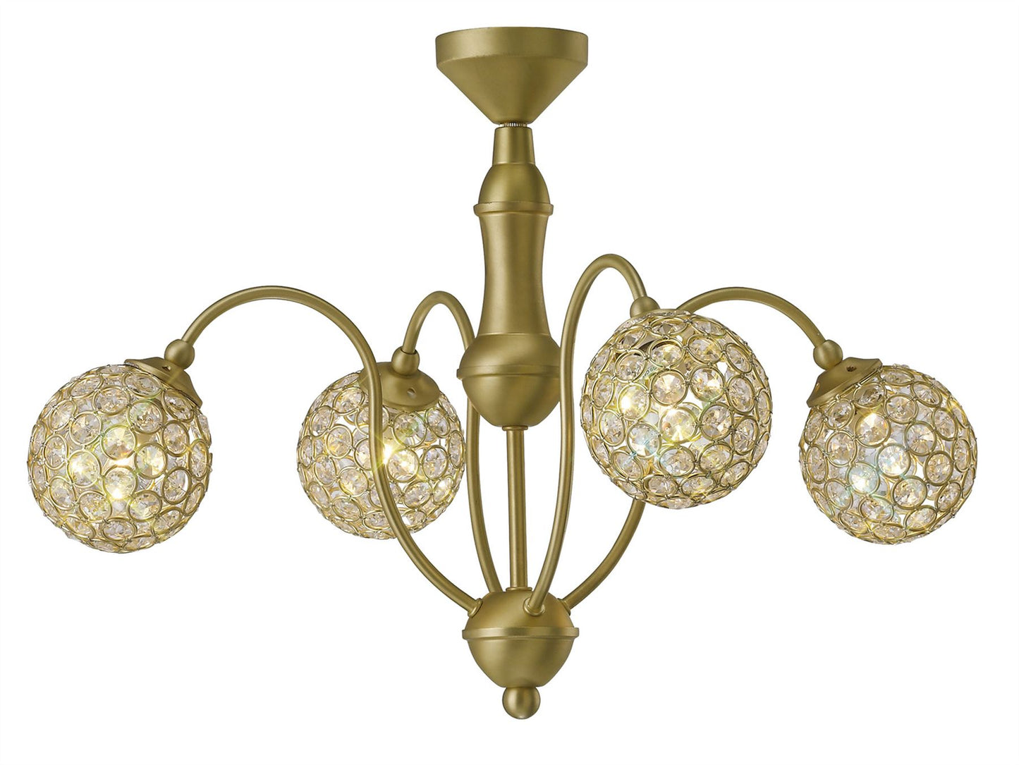 Diyas Apollo  4 Light G9 Satin Brass/Crystal Ceiling Pendant Light Fitting