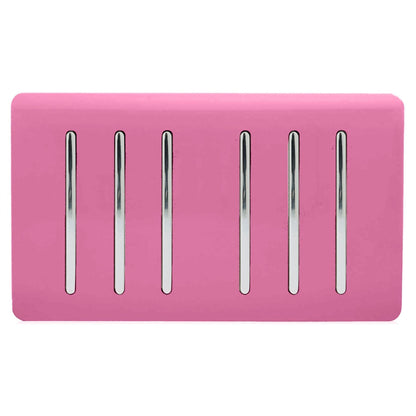 Trendi Artistic Modern Glossy 6 Gang 2 Way Rocker Double Plate Tactile Light Switch Pink
