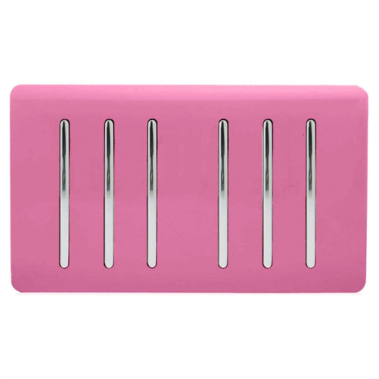 Trendi Artistic Modern Glossy 6 Gang 2 Way Rocker Double Plate Tactile Light Switch Pink