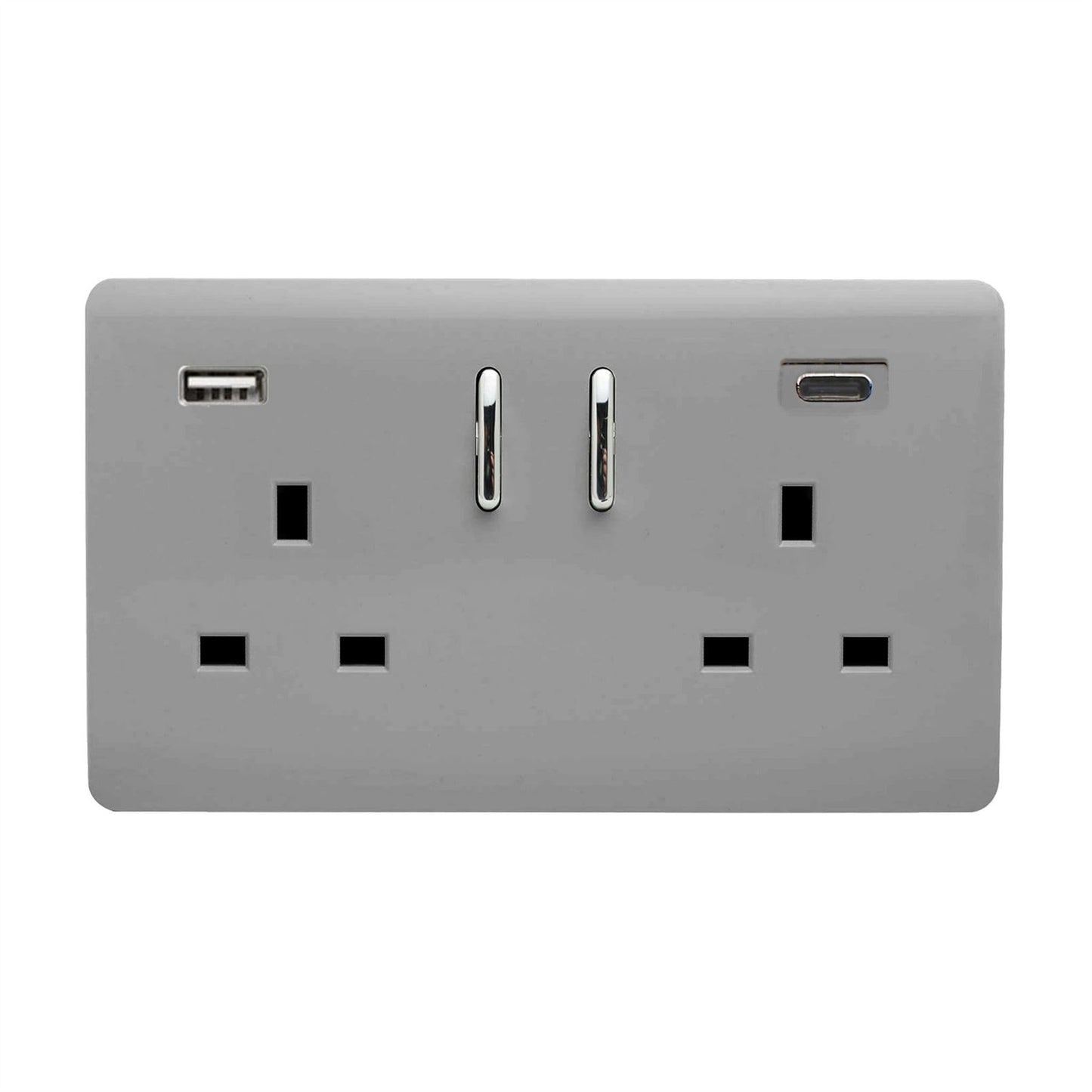 Trendi 2 Gang Artistic Modern Glossy 13 Amp 2 x Type A & C 3100 mA USB Switched Plug Socket Light Grey