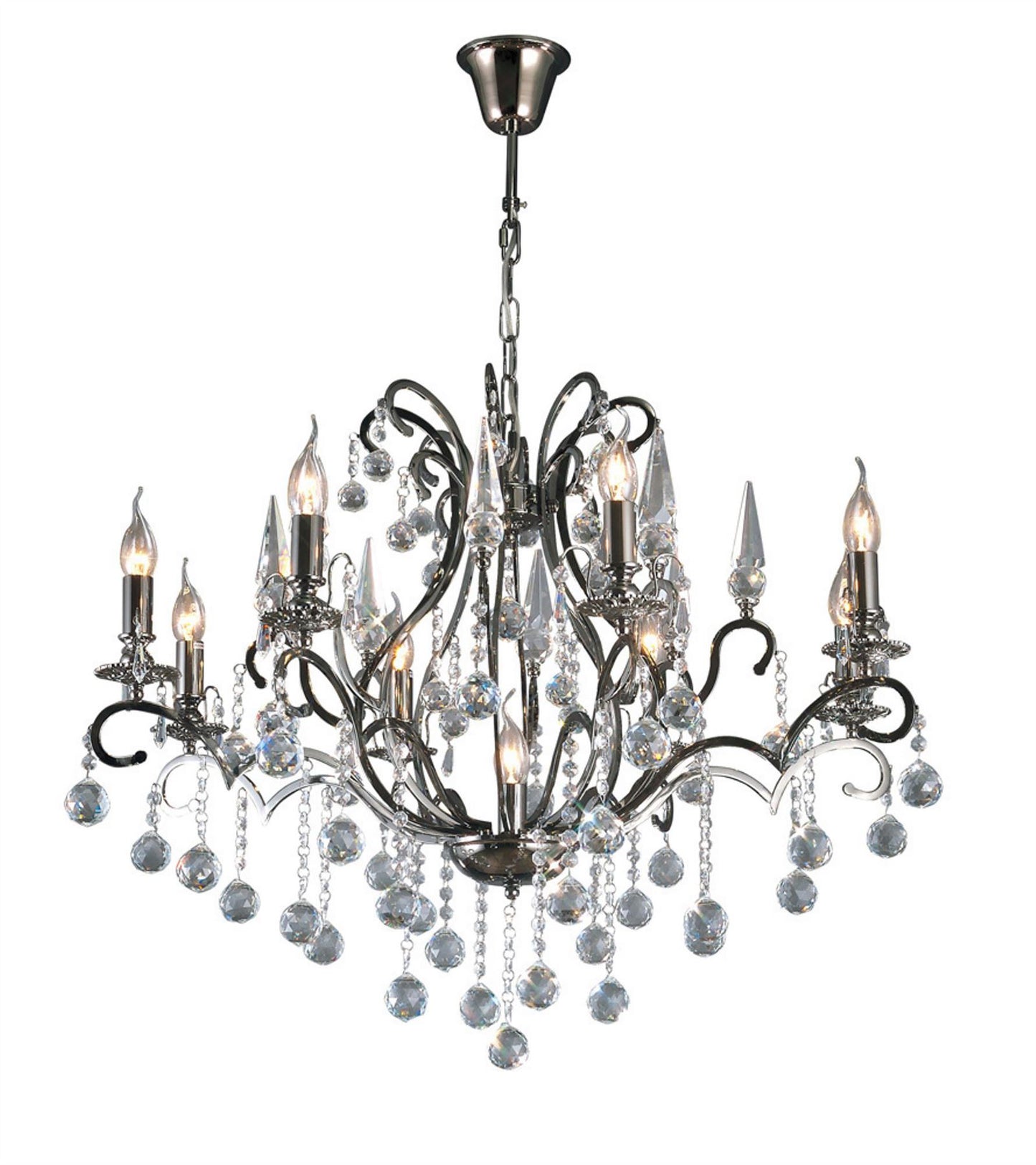 Diyas Pescara 85cm  Round 9 Light E14 Black Chrome/Crystal Ceiling Pendant Light Fitting