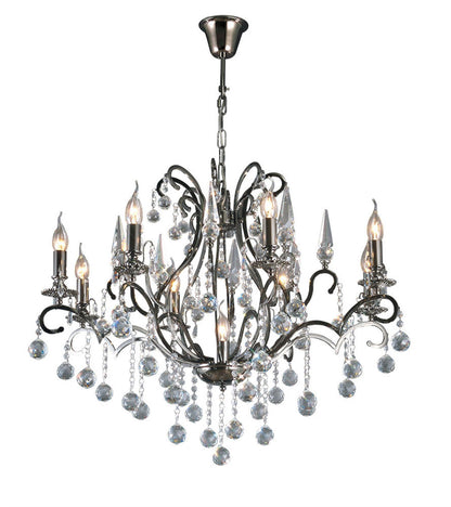 Diyas Pescara 85cm  Round 9 Light E14 Black Chrome/Crystal Ceiling Pendant Light Fitting