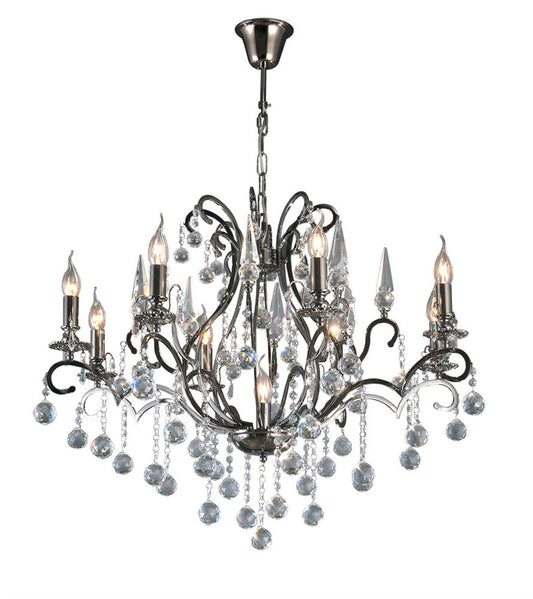 Diyas Pescara 85cm  Round 9 Light E14 Black Chrome/Crystal Ceiling Pendant Light Fitting