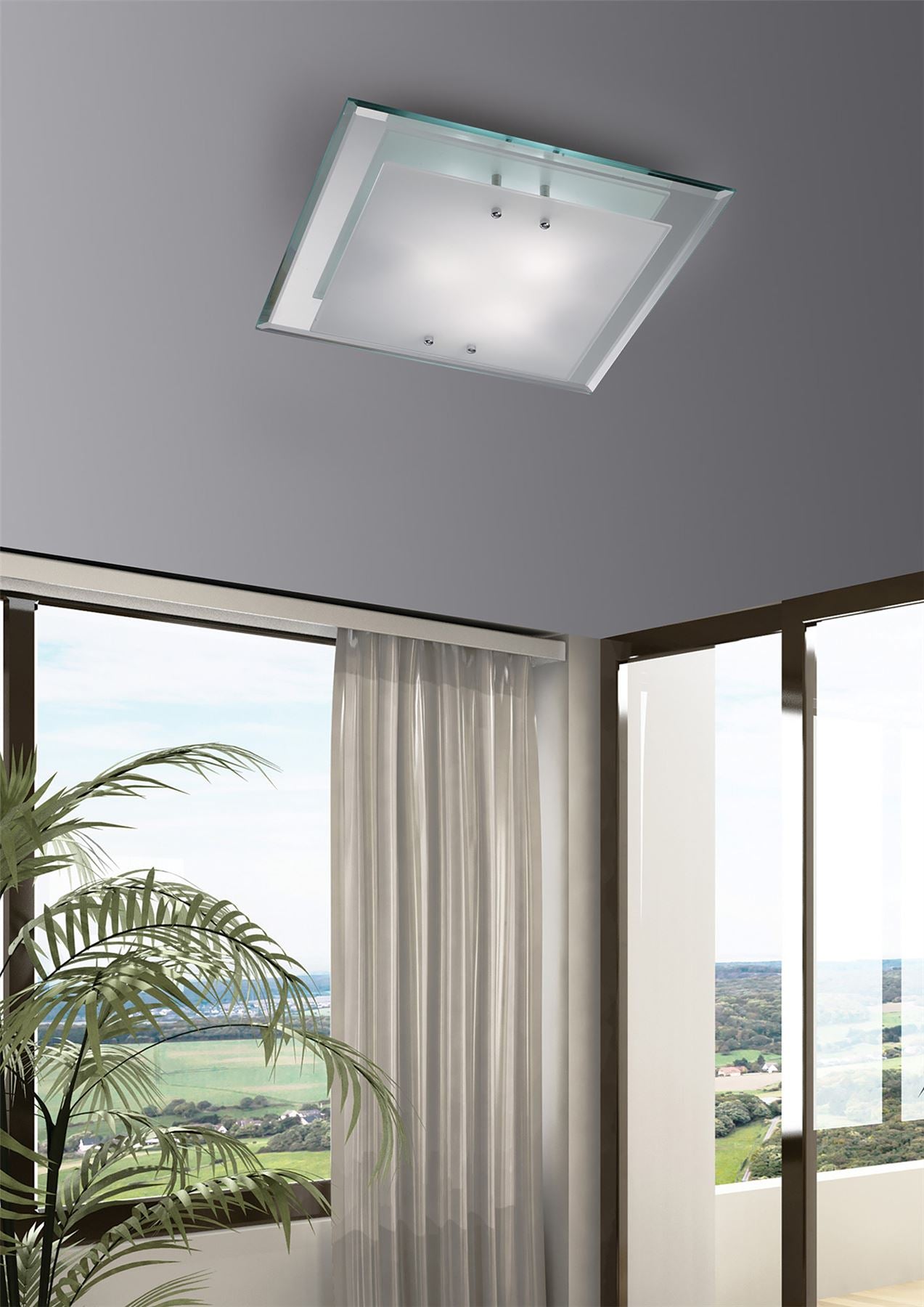 Deco Mira Ceiling Light, 400mm Square, 3 Light E27 Polished Chrome