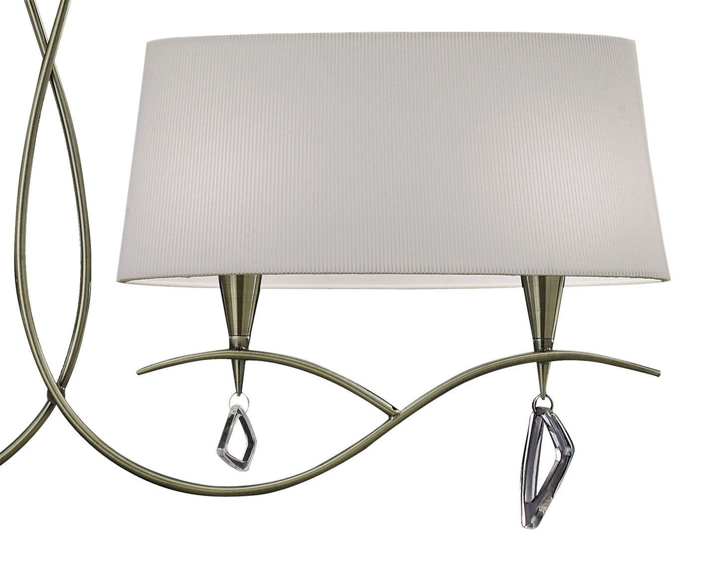 Mantra Mara Linear Pendant 2 Arm 4 Light E14, Antique Brass with Ivory White Shades