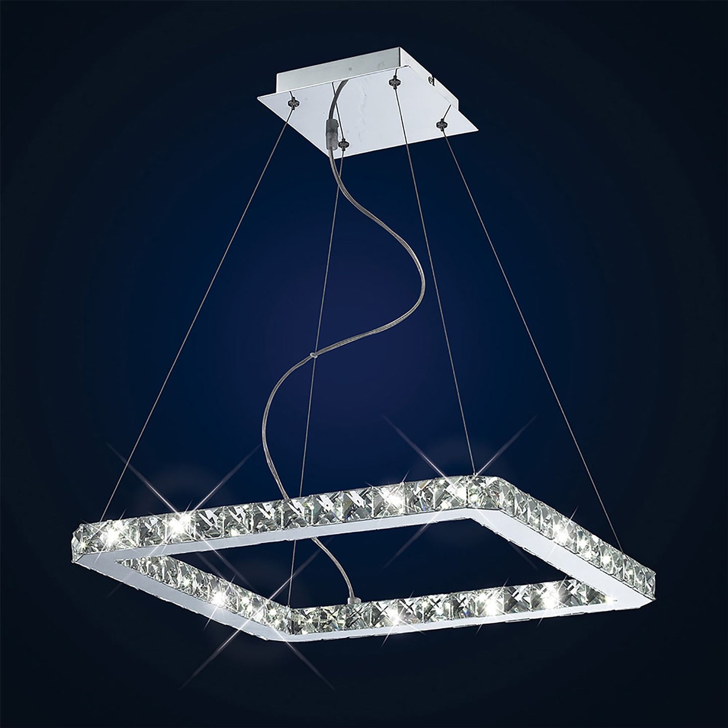 Diyas Galaxy  Square Small 24W LED 6000K Polished Chrome/Crystal Ceiling Pendant Light Fitting