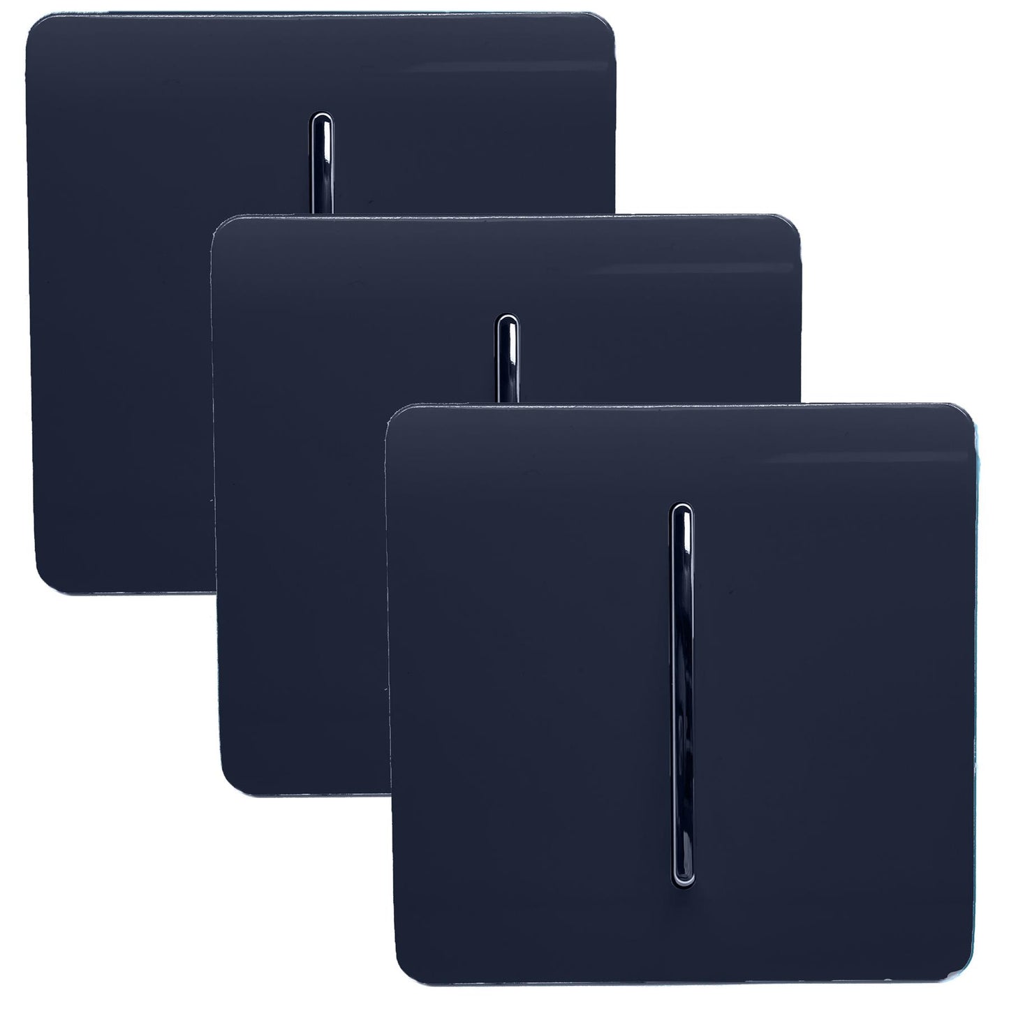 Trendi 1 Gang 2 Way 240V Screwless Artistic Modern Glossy 10 Amp Chrome Rocker Electrical Wall Light Switch in Navy Blue (3 pack)