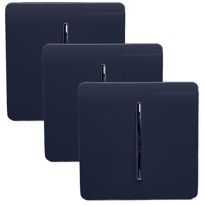Trendi 1 Gang 2 Way 240V Screwless Artistic Modern Glossy 10 Amp Chrome Rocker Electrical Wall Light Switch in Navy Blue (3 pack)