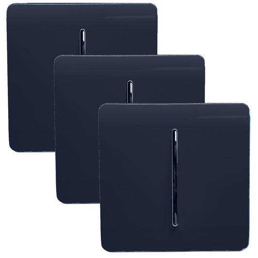 Trendi 1 Gang 2 Way 240V Screwless Artistic Modern Glossy 10 Amp Chrome Rocker Electrical Wall Light Switch in Navy Blue (3 pack)