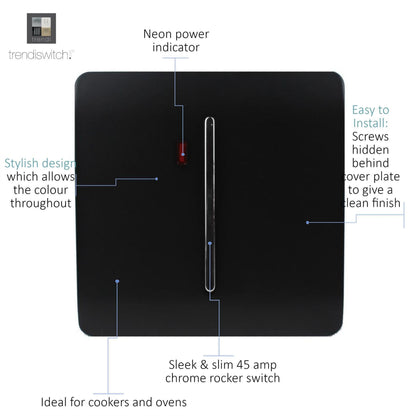 Trendi Artistic Modern Glossy 20 A  Light Switch & Neon Insert Black ART-WHS1BK