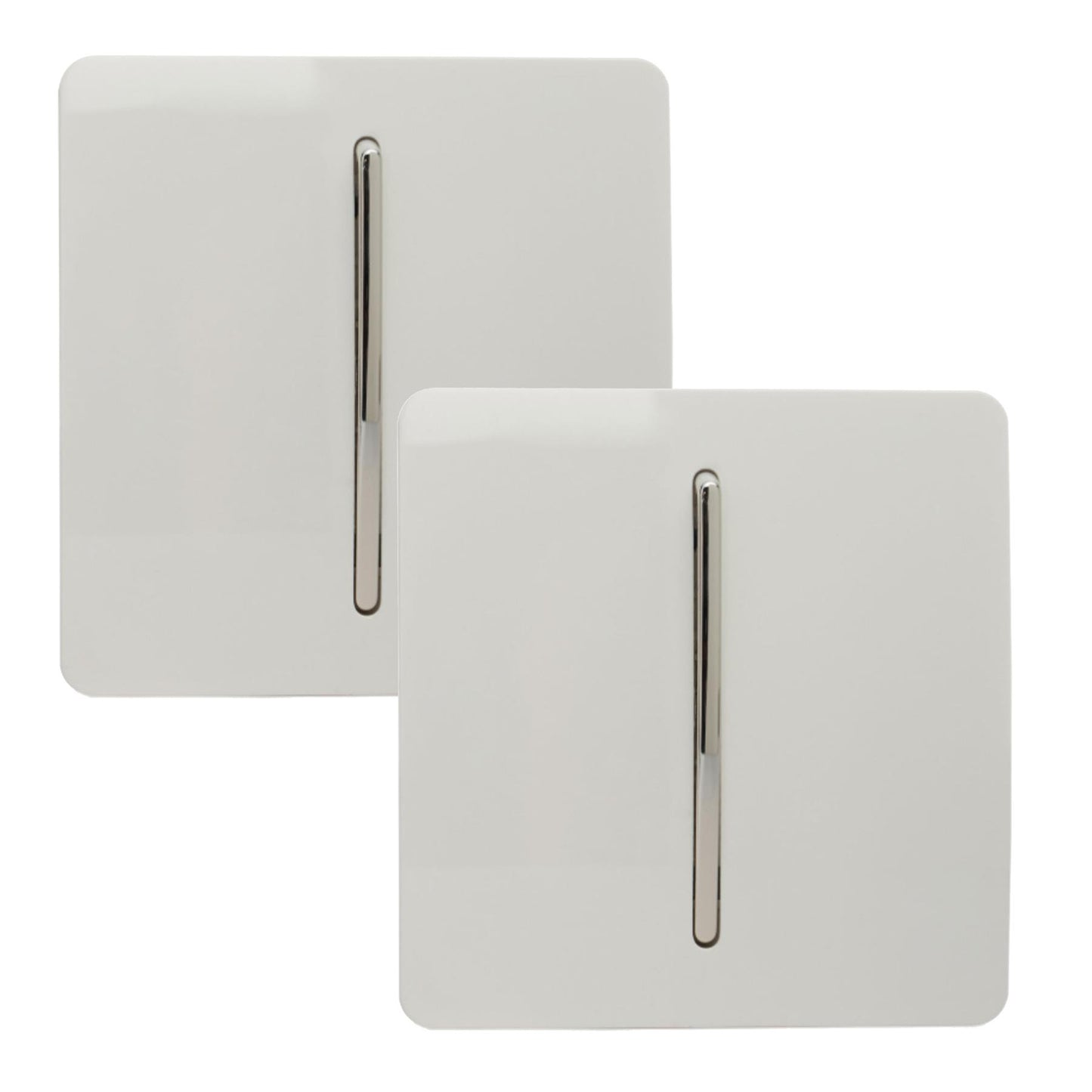 Trendi 1 Gang 2 Way 240V Screwless Artistic Modern Glossy 10 Amp Chrome Rocker Single Electrical Wall Light Switch in Ice White (2 pack)