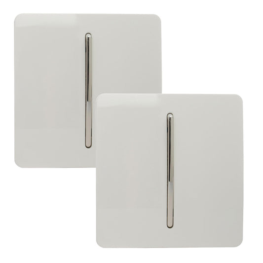 Trendi 1 Gang 2 Way 240V Screwless Artistic Modern Glossy 10 Amp Chrome Rocker Single Electrical Wall Light Switch in Ice White (2 pack)