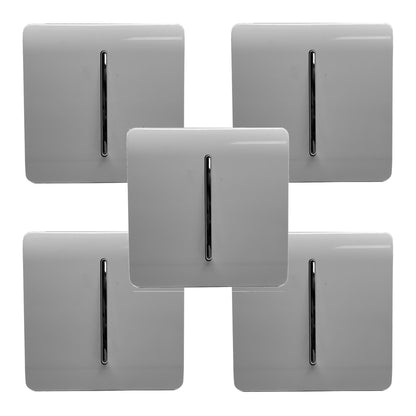 Trendi 1 Gang 2 Way 240V Screwless Artistic Modern Glossy 10 Amp Chrome Rocker Electrical Wall Light Switch in Light Grey ( 5 pack)