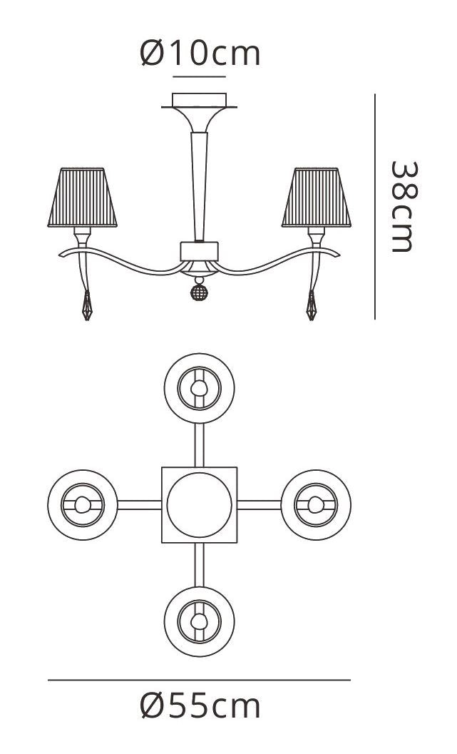 Mantra M0345 Siena Semi Ceiling Round 4 Light E14, Polished Chrome with Black Shades and Black Crystal