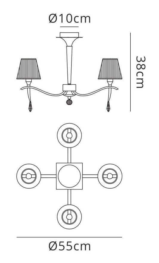 Mantra M0345 Siena Semi Ceiling Round 4 Light E14, Polished Chrome with Black Shades and Black Crystal